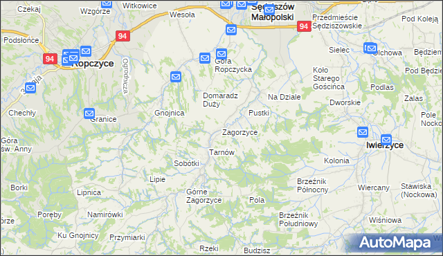 mapa Zagorzyce gmina Sędziszów Małopolski, Zagorzyce gmina Sędziszów Małopolski na mapie Targeo