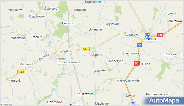 mapa Zągoty, Zągoty na mapie Targeo