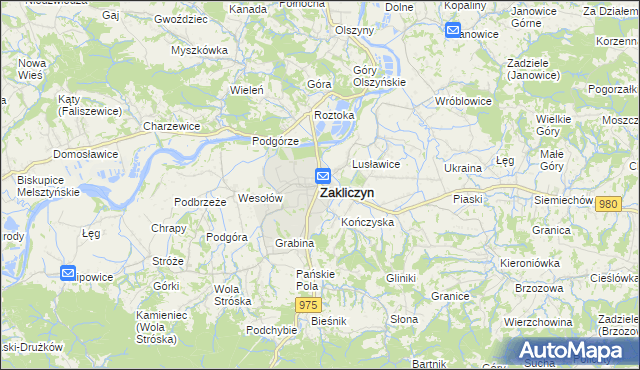 mapa Zakliczyn powiat tarnowski, Zakliczyn powiat tarnowski na mapie Targeo