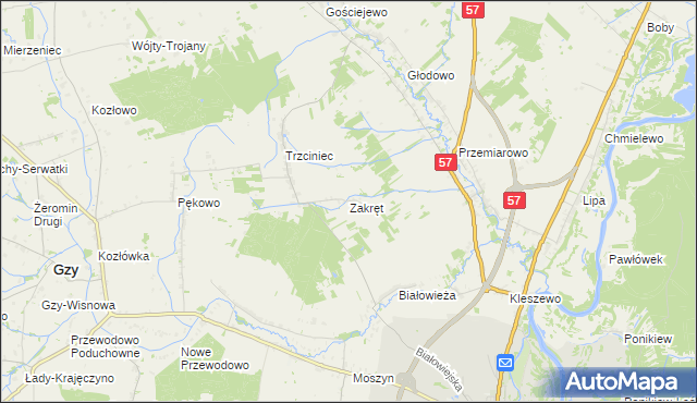 mapa Zakręt gmina Pułtusk, Zakręt gmina Pułtusk na mapie Targeo