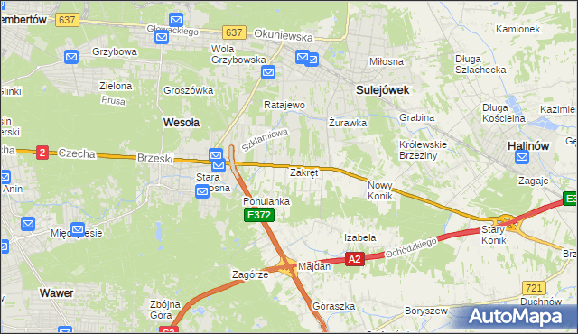 mapa Zakręt gmina Wiązowna, Zakręt gmina Wiązowna na mapie Targeo