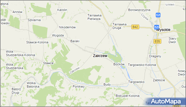 mapa Zakrzew powiat lubelski, Zakrzew powiat lubelski na mapie Targeo