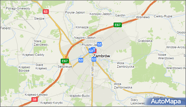 mapa Zambrów, Zambrów na mapie Targeo