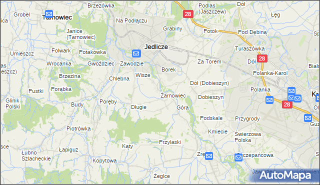 mapa Żarnowiec gmina Jedlicze, Żarnowiec gmina Jedlicze na mapie Targeo