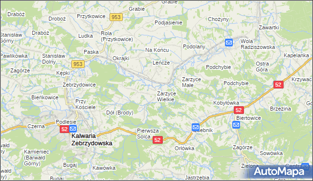 mapa Zarzyce Wielkie, Zarzyce Wielkie na mapie Targeo