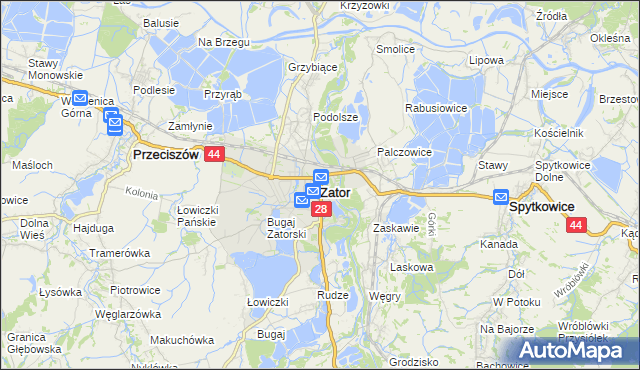 mapa Zator powiat oświęcimski, Zator powiat oświęcimski na mapie Targeo
