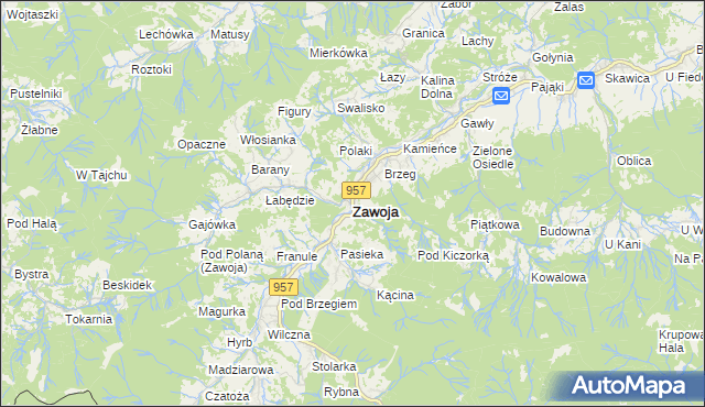 mapa Zawoja, Zawoja na mapie Targeo