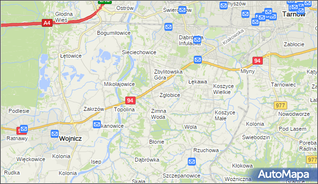 mapa Zgłobice, Zgłobice na mapie Targeo
