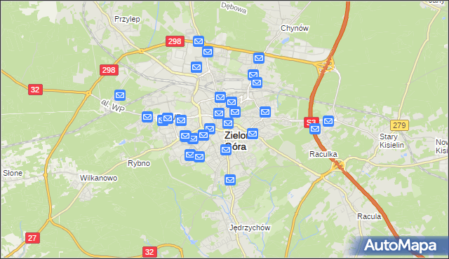 mapa Zielona Góra, Zielona Góra na mapie Targeo