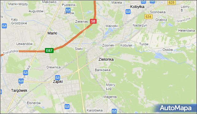 mapa Zielonka powiat wołomiński, Zielonka powiat wołomiński na mapie Targeo