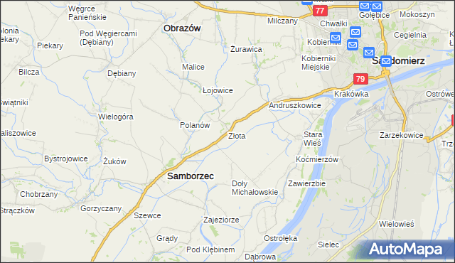 mapa Złota gmina Samborzec, Złota gmina Samborzec na mapie Targeo