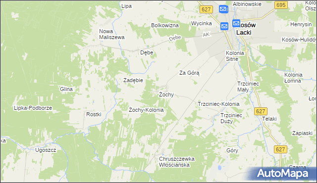 mapa Żochy gmina Kosów Lacki, Żochy gmina Kosów Lacki na mapie Targeo