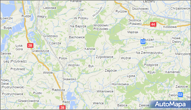 mapa Zygodowice, Zygodowice na mapie Targeo