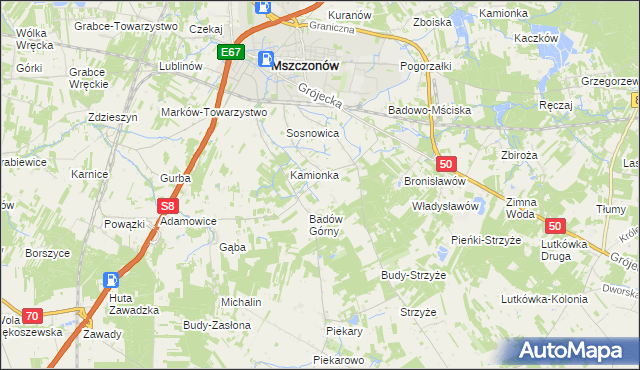 mapa Adamówek gmina Mszczonów, Adamówek gmina Mszczonów na mapie Targeo