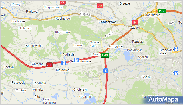 mapa Balice gmina Zabierzów, Balice gmina Zabierzów na mapie Targeo