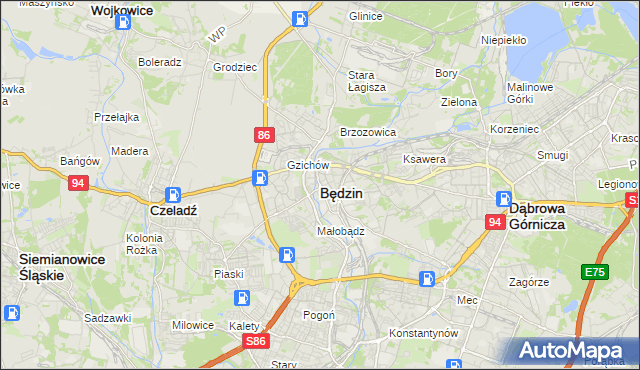 mapa Będzin, Będzin na mapie Targeo