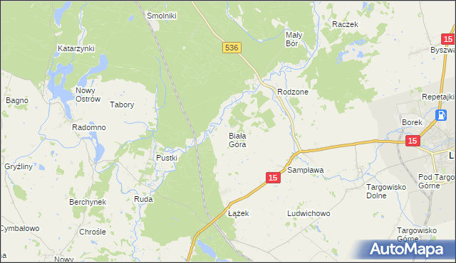 mapa Biała Góra gmina Lubawa, Biała Góra gmina Lubawa na mapie Targeo