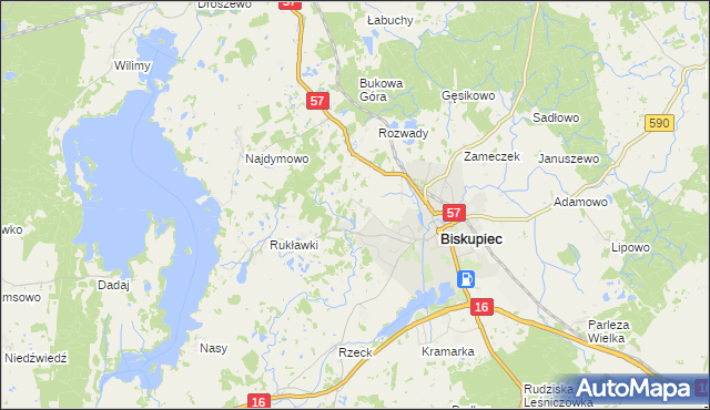 mapa Biskupiec-Kolonia Trzecia, Biskupiec-Kolonia Trzecia na mapie Targeo