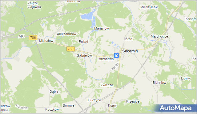 mapa Brzozowa gmina Secemin, Brzozowa gmina Secemin na mapie Targeo