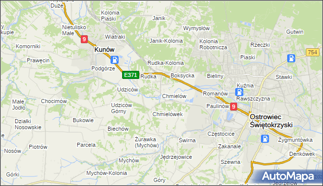 mapa Chmielów gmina Bodzechów, Chmielów gmina Bodzechów na mapie Targeo