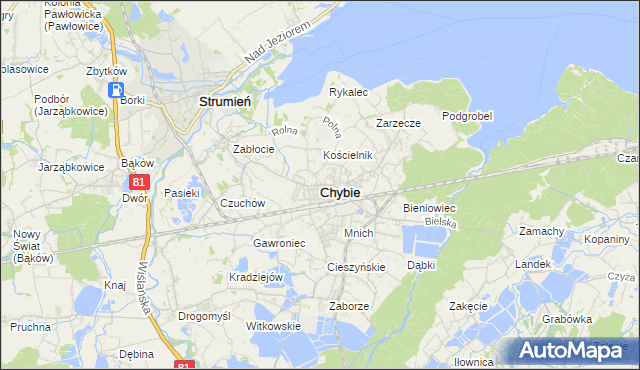 mapa Chybie, Chybie na mapie Targeo