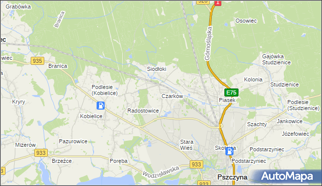 mapa Czarków gmina Pszczyna, Czarków gmina Pszczyna na mapie Targeo