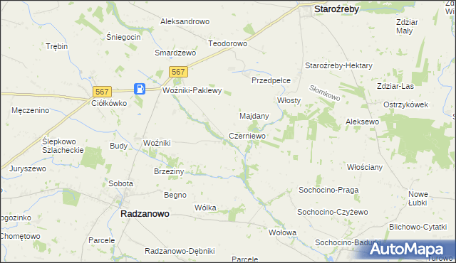 mapa Czerniewo gmina Radzanowo, Czerniewo gmina Radzanowo na mapie Targeo