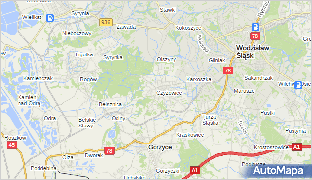 mapa Czyżowice gmina Gorzyce, Czyżowice gmina Gorzyce na mapie Targeo
