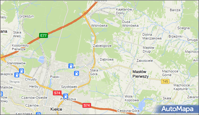 mapa Dąbrowa gmina Masłów, Dąbrowa gmina Masłów na mapie Targeo