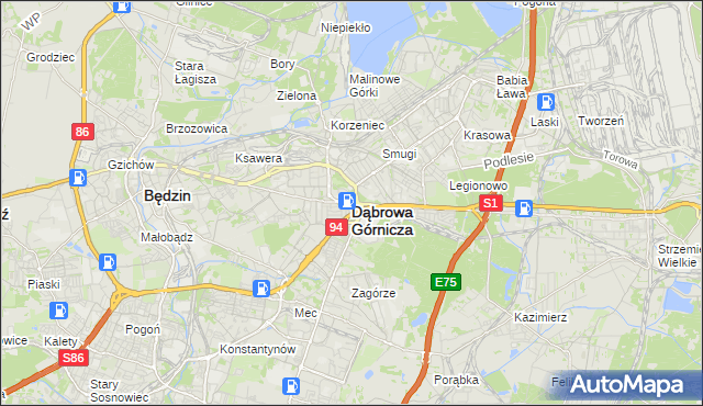 mapa Dąbrowa Górnicza, Dąbrowa Górnicza na mapie Targeo