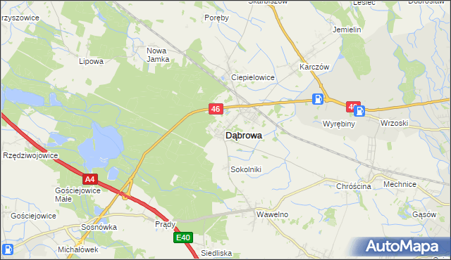 mapa Dąbrowa powiat opolski, Dąbrowa powiat opolski na mapie Targeo