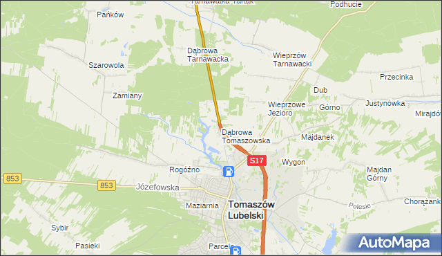 mapa Dąbrowa Tomaszowska, Dąbrowa Tomaszowska na mapie Targeo