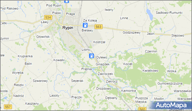 mapa Dylewo gmina Rypin, Dylewo gmina Rypin na mapie Targeo