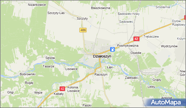 mapa Działoszyn powiat pajęczański, Działoszyn powiat pajęczański na mapie Targeo