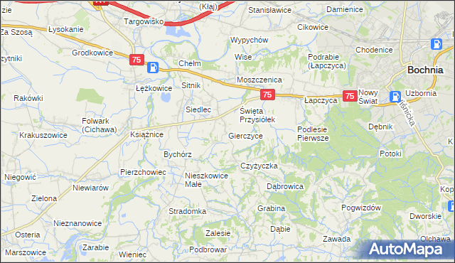 mapa Gierczyce gmina Bochnia, Gierczyce gmina Bochnia na mapie Targeo