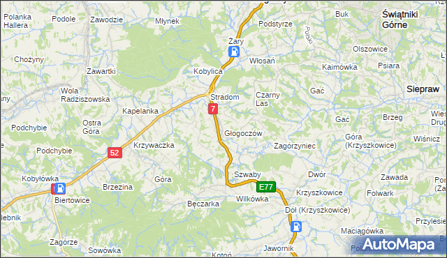 mapa Głogoczów, Głogoczów na mapie Targeo