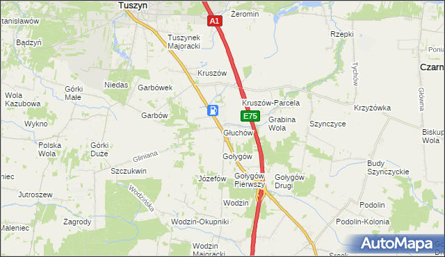 mapa Głuchów gmina Tuszyn, Głuchów gmina Tuszyn na mapie Targeo