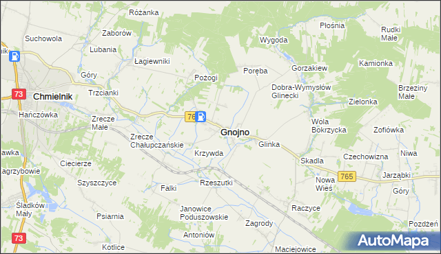 mapa Gnojno powiat buski, Gnojno powiat buski na mapie Targeo