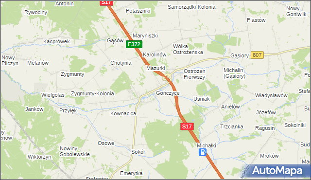 mapa Gończyce, Gończyce na mapie Targeo