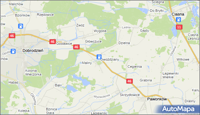 mapa Gwoździany, Gwoździany na mapie Targeo