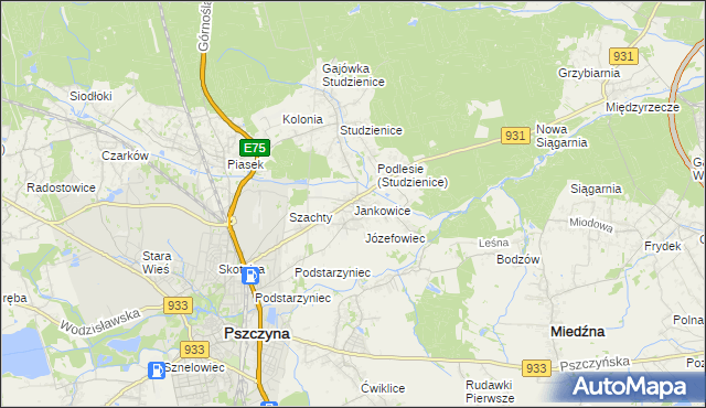 mapa Jankowice gmina Pszczyna, Jankowice gmina Pszczyna na mapie Targeo