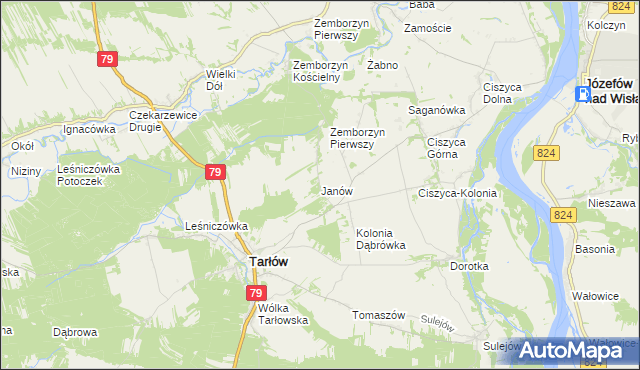 mapa Janów gmina Tarłów, Janów gmina Tarłów na mapie Targeo