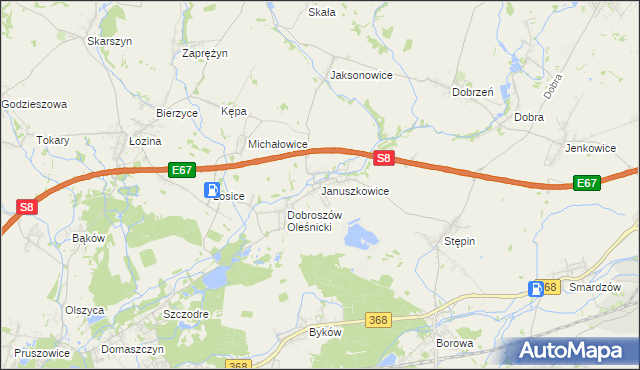 mapa Januszkowice gmina Długołęka, Januszkowice gmina Długołęka na mapie Targeo