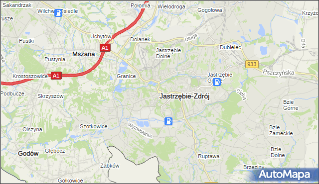 mapa Jastrzębie-Zdrój, Jastrzębie-Zdrój na mapie Targeo