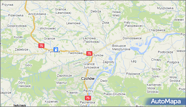 mapa Jurków gmina Czchów, Jurków gmina Czchów na mapie Targeo