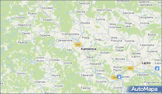 mapa Kamienica powiat limanowski, Kamienica powiat limanowski na mapie Targeo