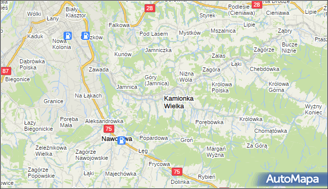 mapa Kamionka Wielka, Kamionka Wielka na mapie Targeo