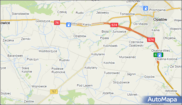 mapa Kobylanki gmina Opatów, Kobylanki gmina Opatów na mapie Targeo