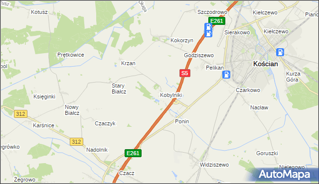 mapa Kobylniki gmina Kościan, Kobylniki gmina Kościan na mapie Targeo