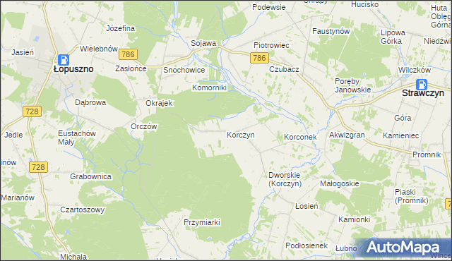 mapa Korczyn gmina Strawczyn, Korczyn gmina Strawczyn na mapie Targeo